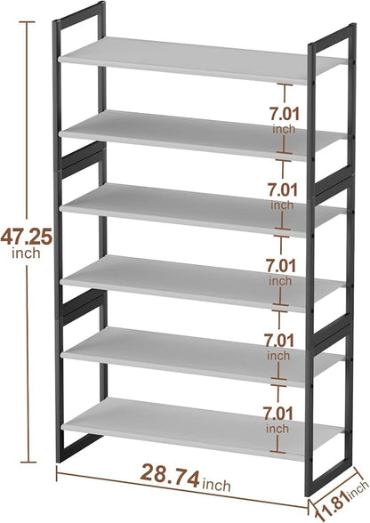 Shoe Rack for Closet & Entryway, Stackable 6-Tier Shoe Organizer, Welded Metal Frame, Semi-Assembled Fast Setup, 11.8" Deep Non-Woven Shelves, Space-Saving Shoe Storage, Black