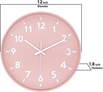JENLYSTIME 12 Inch 3D Number Modern Wall Clock,Round Bright Colorful Dial,Non Ticking Silent Quartz Battery Operated Wall Clocks,Easy to Read Simple Style Decor Clock for Bedroom,LivingRoom(Pink)