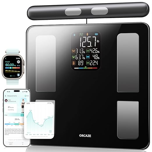 Smart Scale for Body Weight, 8 Electrodes Digital Bathroom Scale with BMI, Body Fat, Muscle Mass, 27 Body Composition Measurements, LCD Screen, Large Platform Bathroom Scales, 400lbs