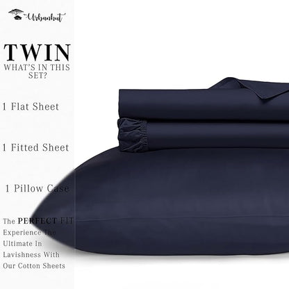 URBANHUT 800 Thread Count Twin Size Egyptian Cotton Sheets Set, 4 Pc Bed Sheet Sets for Twin Size Bedding, Luxury Hotel Sheets Sateen Finish Fits 16" Deep Pocket - Navy Blue