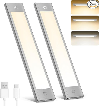 V4light Rechargeable Under Cabinet Lighting, Motion Sensor Wireless Night Light, Dimmable CCT Adjustable, Magnetic Mount for Kitchen, Closet, Bedroom, Reading, Ambience (Grey, 2 Pack, 9 in)