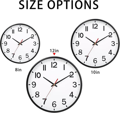 Wall Clocks Battery Operated 12 inch Modern Wall Clock,Silent Non Ticking Wall Clock for Living Room Bedroom Kitchen Office Classroom Decor (White and Black)