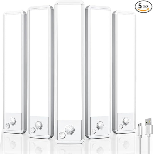 Under Cabinet Motion Sensor Lighting: 12 Inch Dimmable Rechargeable Lights Indoor - Battery Operated Lights - Undercabinet Closet Light Magnetic Led Light for Kitchen Home Bathroom Counter 5 Pack