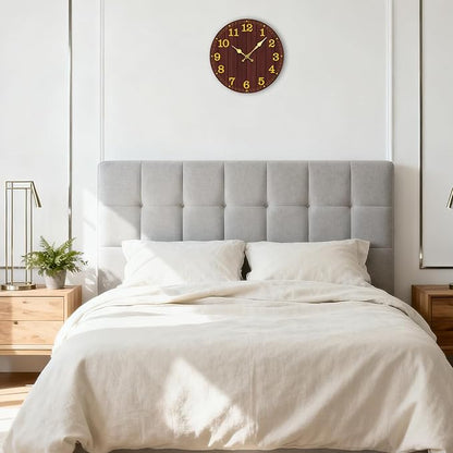 Wall Clock Battery Operated 8 Inch Brown Silent Non Ticking Country Rustic Design Vintage Retro Decorative for Bathroom Kitchen Bedroom