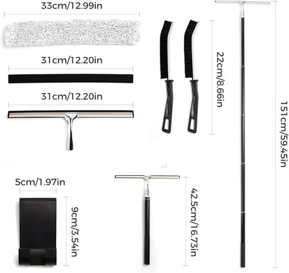 59.5" Long Handle Window Squeegee with Extension Pole, 12.4" Wide Metal Shower Squeegee for Glass Doors, Floor Squeegee for Home Window Cleaning, Tile Wall, Car