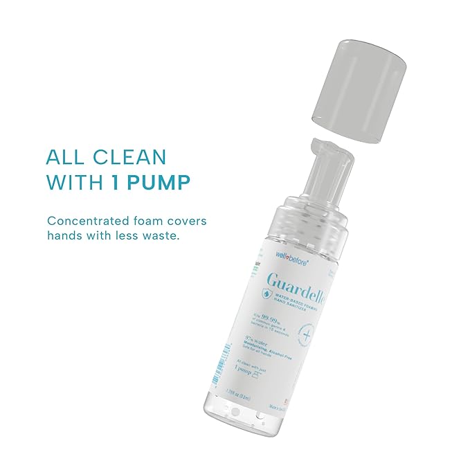 Well Before Guardelle, Alcohol-Free Foaming Hand Sanitizer - 97% Water, Non-Sticky Micro-Foam, 1.75 fl oz (Pack of 3)