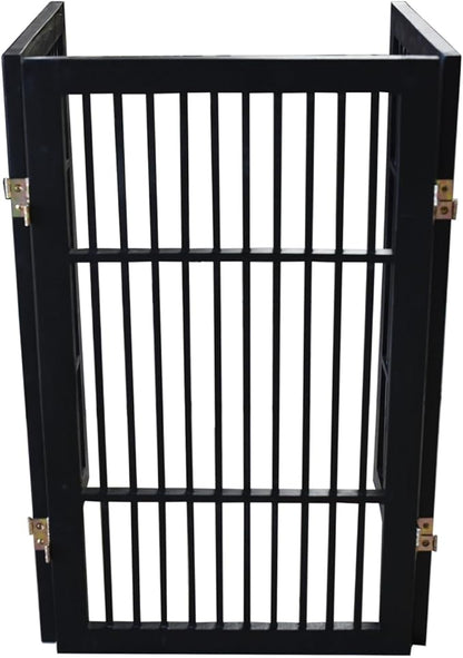 Pet Dog Gate Strong and Durable Freestanding Folding Acacia Hardwood Portable Wooden Fence Indoors or Outdoors by Urnporium (Black Pet Gate, 3 Panel 30" Tall)