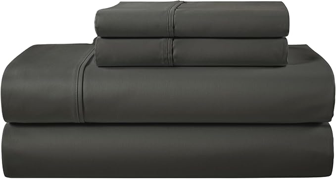 400 Thread Count Deep Pocket Full Size Sheets Fits Upto 17", 100% Cotton Sheet & Pillowcase Sets, Soft Breathable Naturally Cooling Bed Sheets, Machine Washable Silky Sateen Weave- Charcoal