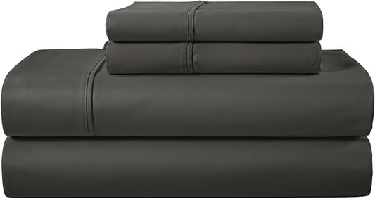 400 Thread Count Deep Pocket Full Size Sheets Fits Upto 17", 100% Cotton Sheet & Pillowcase Sets, Soft Breathable Naturally Cooling Bed Sheets, Machine Washable Silky Sateen Weave- Charcoal