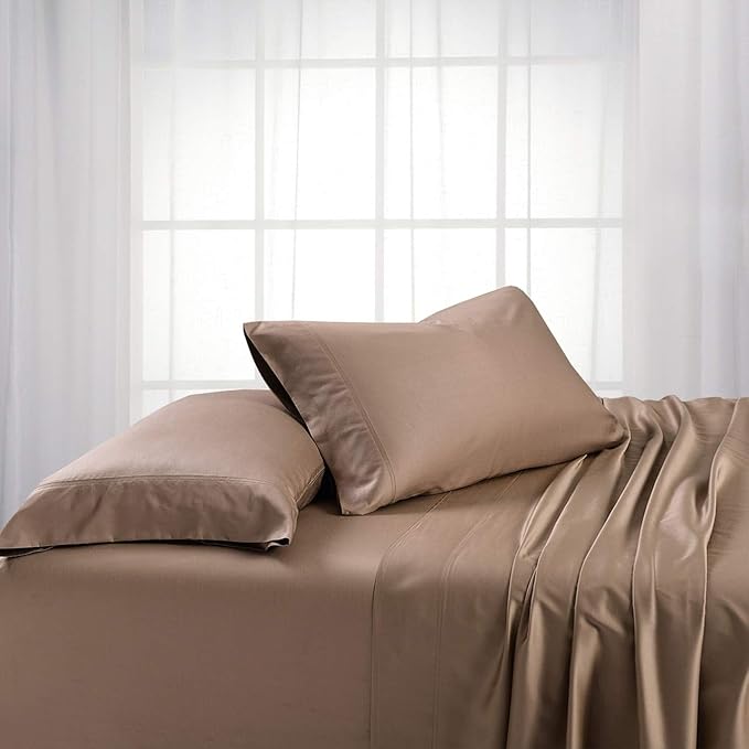 Royal Hotel Bedding ABRIPEDIC Sheets, Viscose from Bamboo, Sheet Set 600 Thread Count, Silky Soft Sheets, Viscose from Bamboo, Sheet Set, King, Taupe