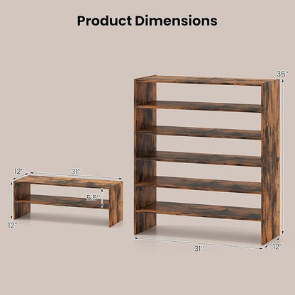 COSTWAY 6-Tier Shoe Rack, Extra Wide Shoe Shelf Organizer with Stackable Design, 31" Freestanding Adjustable Storage Shoe Stand for Small Space Entryway Hallway Closet (2,Rustic Brown)