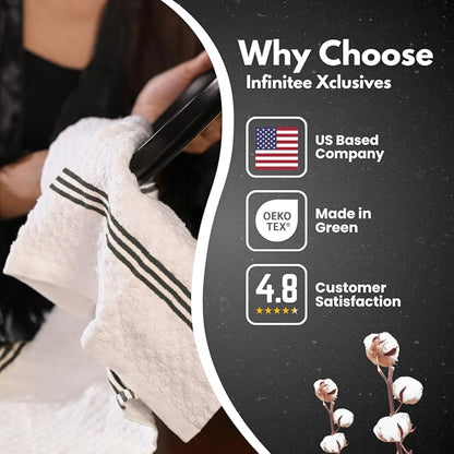 Infinitee Xclusives 100% Cotton Kitchen Towels - 15x25 Inch Ultra Soft Tea Towel, Super Absorbent Terry Dish Towels for Kitchen Linens |Storm Black|