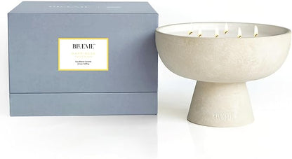 Blueme Happiness Candle | Yuzu & Ginger | 6 Wick - Refillable Wellness Candle with Essential Oils, Hand Finished & Poured Soy Wax Blend Ceramic Vessel, Natural Cotton Wicks | Giant 45 oz