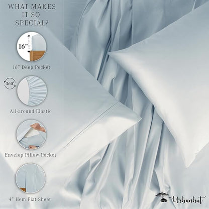 URBANHUT 800 Thread Count Egyptian Cotton Sheets Set Full Size, Luxury Full Size Bed Sheets, 4 Pc Bed Sheet Sets, Hotel Sheets Sateen Finish Fits 16" Deep Pocket - Light Blue
