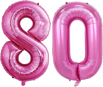GOER Number 80 Balloons for 80th Birthday Party Decorations,42 Inch Jumbo Foil Helium Balloons for 80th Anniversary (Hot Pink)