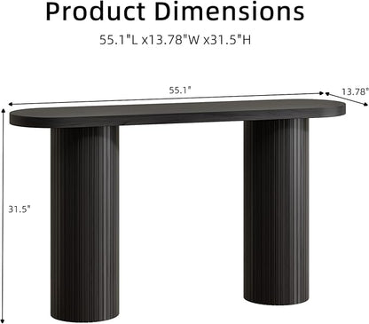 55 Inch Console Table, Fluted Entryway Table, Mid-Century Modern Sofa Table Behind The Couch, Hallway Tables, Curved Sofa Stand for Hallway, Living Room, Foyer Black