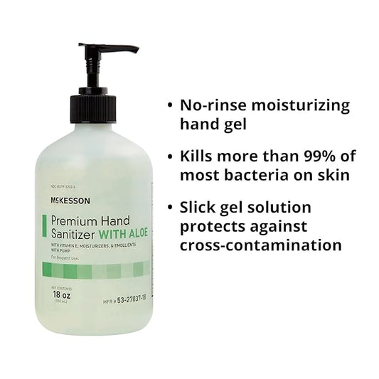 McKesson Hand Sanitizer with Aloe, 18 oz Pump Bottle – 70% Ethyl Alcohol, Spring Water Scent, No-Rinse Gel with Vitamin E and Moisturizers, Medical-Grade Sanitizer