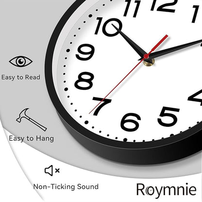 Wall Clock 16 Inch Silent Non-Ticking Modern Clock Battery Operated Classic Simple Minimalist Analog Decorative for Kitchen, Living Room,Office, Bedroom, Bathroom (Black)