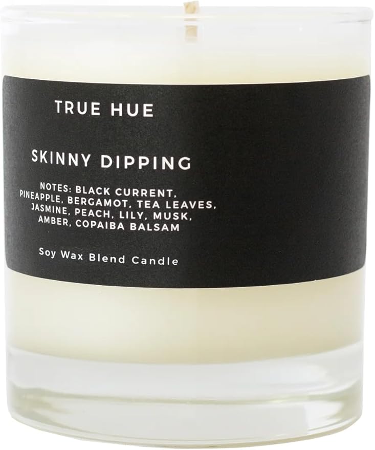 True Hue | Luxury Highly Scented Candle | Premium Soy Wax Blend | 7.75 oz | 40-50 Hour Burn Time | Cotton Wick | Natural Candles | Glass (Skinny Dipping)