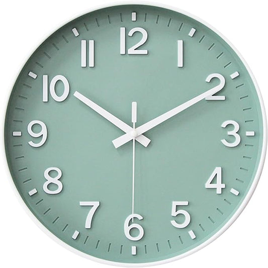 HZDHCLH Wall Clocks Battery Operated,Wall Clock Green,12 inch Wall Clock Silent Non Ticking Modern 3D Numbers for Kitchen Bedroom Living Room Office Classroom Decor