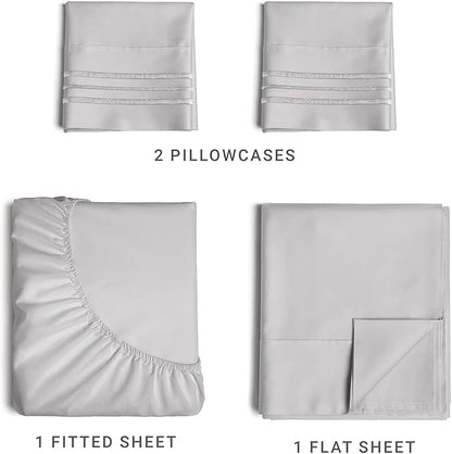 Full Size 4 Piece Sheet Set - Comfy Breathable & Cooling Bed Sheets Set - Hotel Luxury Bedding for Women, Men, Kids, Teens, Boys & Girls - Deep Pockets, Soft and Wrinkle Free - Oeko-Tex - Light Grey