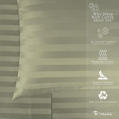 URBANHUT 800 Thread Count Egyptian Cotton Damask Striped Full Size Sheets Set (4 Pc) - Ultra Soft & Smooth, Sateen Weave Full Size Bed Sheets, Luxury Hotel Sheets with 16" Deep Pocket - Sage