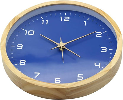 MEIRED Wooden Wall Clock 12 Inch Silent Non Ticking Wall Clocks Battery Operated Wood Analog Retro Round Clock Decorative for Kitchen,Home,Living Room,Classroom, Log Blue