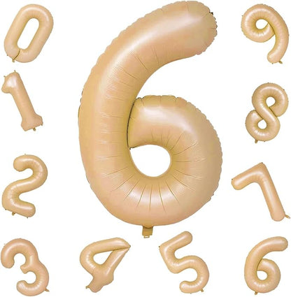Nude Number Balloons for Boys Girls, 40inch Large Tan Number 6 Foil Mylar Helium Balloons, Self Inflating Apricot Number Balloons 0-9 for Men Women 6th 60th Birthday Anniversary Party Decoration
