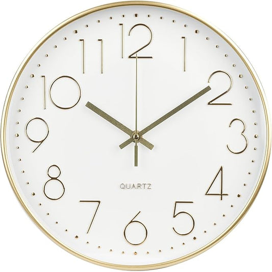 Wall Clock 10 Inch Non-Ticking Silent Modern Simple Style Round Decor Clock Gold Stereoscopic Dial Quartz Wall Clocks for Home/Office/School/Living Room/Bedroom/Kitchen