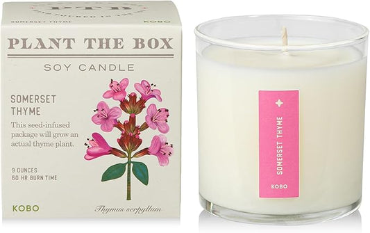 KOBO Somerset Thyme Candle with Plantable Box (9 oz) | Plant The Box Collection, 100% Pure Soy Wax Candles | Hand-Poured in USA | Long Lasting 60 Hour Burning Candles | Scented Candles for Home