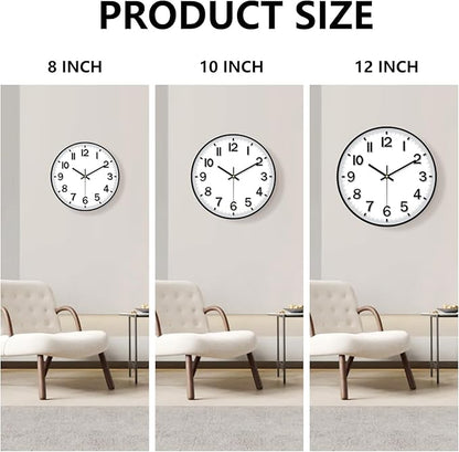 Black Wall Clock, 8 Inch Wall Clocks Battery Operated, Round Modern Non Ticking Silent Digital Analog Small Wall Clock for Bedroom Living Room Kitchen Office Gym Classroom Outdoor Clocks