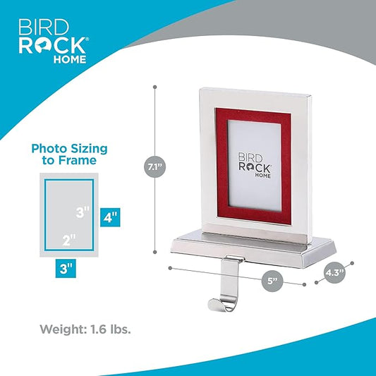 BIRDROCK HOME Photo Frame Stocking Holder - 1pk - Holiday Greetings Mantle Fireplace Topper - Decorative Christmas Stocking Holder - Stainless Steel