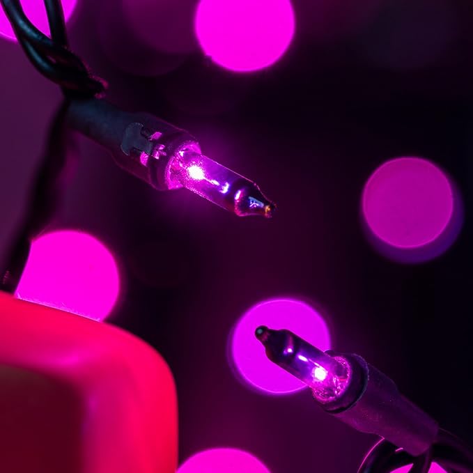 200 Count Purple Christmas Lights, Pack of 2 Strands 100 Count 33 ft Black Wire UL Listed Halloween String Light (Purple)