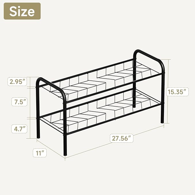 2-Tier Metal Shoe Rack, Free Standing Shoe Storage Rack for Entryway, Closet and Hallway (Black, 2-Tier-Short)