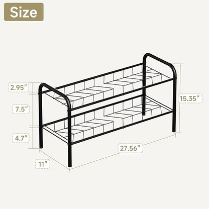 2-Tier Metal Shoe Rack, Free Standing Shoe Storage Rack for Entryway, Closet and Hallway (Black, 2-Tier-Short)