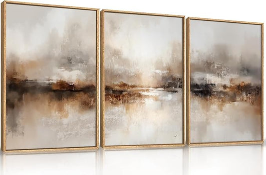 Large Abstract Brown Beige Framed Canvas Wall Art,Modern Brush Stroke Wall Decor,Neutral Pastel Wall Painting,Minimalist Textured Artwork for Living Room,Bedroom,Dining Room,Office -16"x24"x3