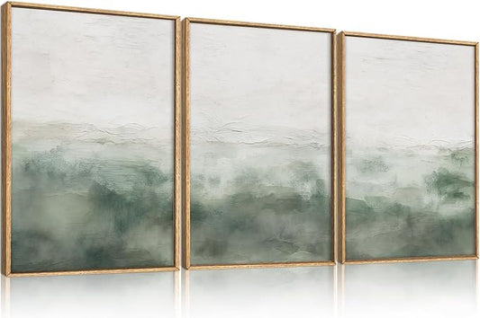 Large Abstract Sage Green Framed Canvas Wall Art,Neutral White and Grey Wall Decor,Modern Pastel Wall Painting,Illustrations Artwork for Living Room,Bedroom,Dining Room,Office -24"x36"x3