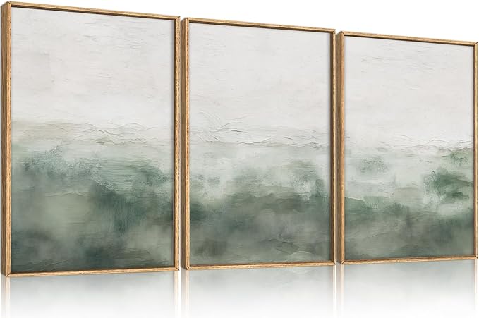 Large Abstract Sage Green Framed Canvas Wall Art,Neutral White and Grey Wall Decor,Modern Pastel Wall Painting,Illustrations Artwork for Living Room,Bedroom,Dining Room,Office -16"x24"x3