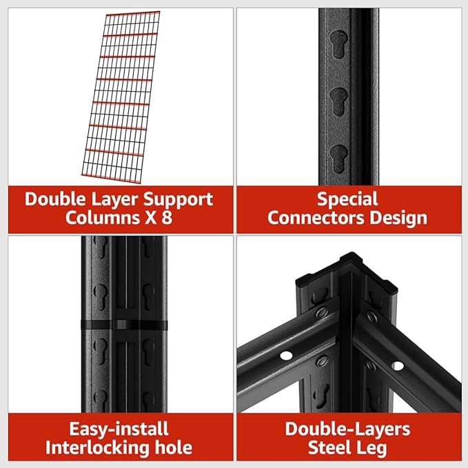 Extra Large/Big 55.12" Father&I Industrial 6-Shelf-Rack Utility Tall Heavy-Dudy Garage/Warehouse Shelving Metal/Steel Storage Shelves Unit/System Adjustable for Bin/Shed, 84"*55.12* 24", Black
