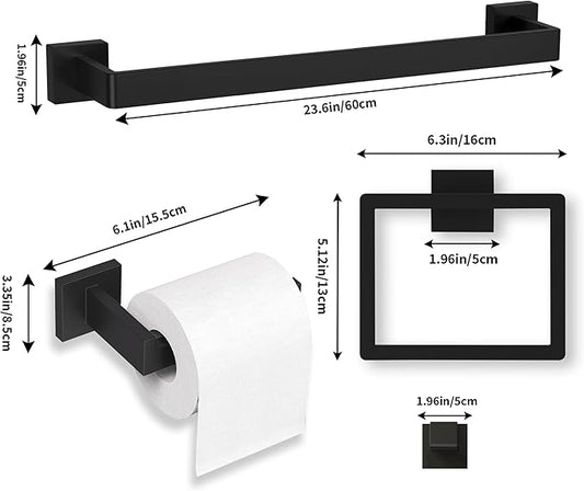 15-Pieces Matte Black Bathroom Accessories Set, 23.6 Inch Bath Towel Bar Set, SUS 304 Stainless Steel Bathroom Hardware Set, Towel Racks for Bathroom Wall Mounted.