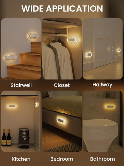 Motion Sensor Night Light, Rechargeable Warm White Night Lights, LED Battery Operated Stick-On Stair Lights Indoor, Magnetic Motion Activated Night Light for Bathroom Bedroom Hallway (2 Pack)