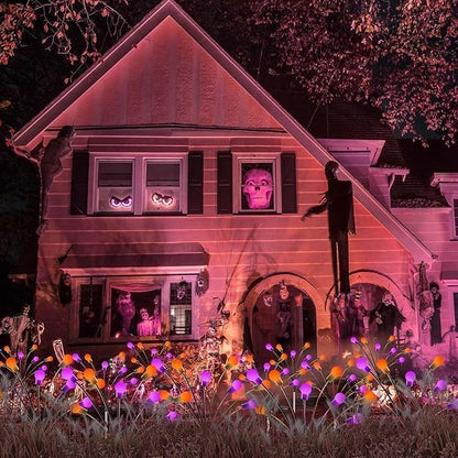 6Pack Total 48 LED Purple and Orange Solar Halloween Lights Outdoor - Solar Firefly Lights Outdoor, Sway by Wind, Waterproof for Garden Patio Pathway Halloween Decorations