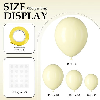 130PCS PastelYellow Balloons, Latex Balloon Different Sizes 18/12/10/5 In, Helium Balloons with Ribbon, Party Balloon Set for Birthday Wedding Graduation Anniversary Baby Shower Decoration