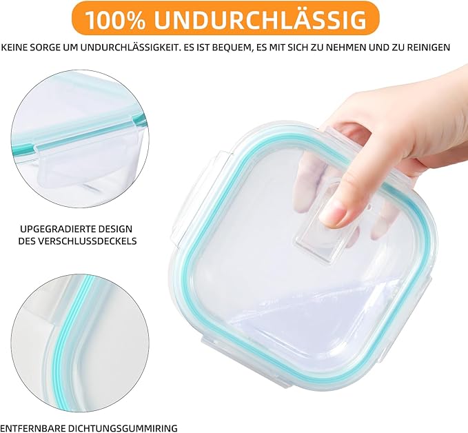 Meal Prep Boxes Glass Containers with Lid, Dishwasher Food Storage Containers with Lid, Microwave and Freezer Friendly, Leak-Proof (Light Green, 320+520+800+1200ml)