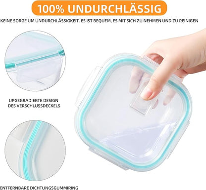 Meal Prep Boxes Glass Containers with Lid, Dishwasher Food Storage Containers with Lid, Microwave and Freezer Friendly, Leak-Proof (Light Green, 320+520+800+1200ml)