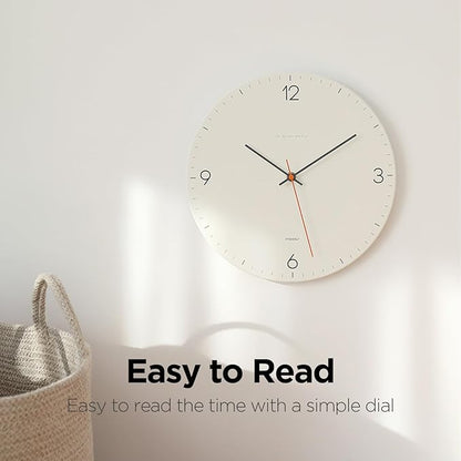mooas Flatwood Wall Clock,12" Non-Ticking Sweep Movement Decorative Battery Operated Wall Clock for Home Living Room Kitchen Bedroom Office School (Simple Cream)