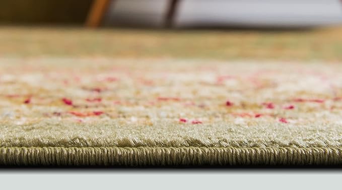 Rugs.com Aditi Collection Rug – 2' 7 x 10' Runner Green Low Rug Perfect for Living Rooms, Large Dining Rooms, Open Floorplans