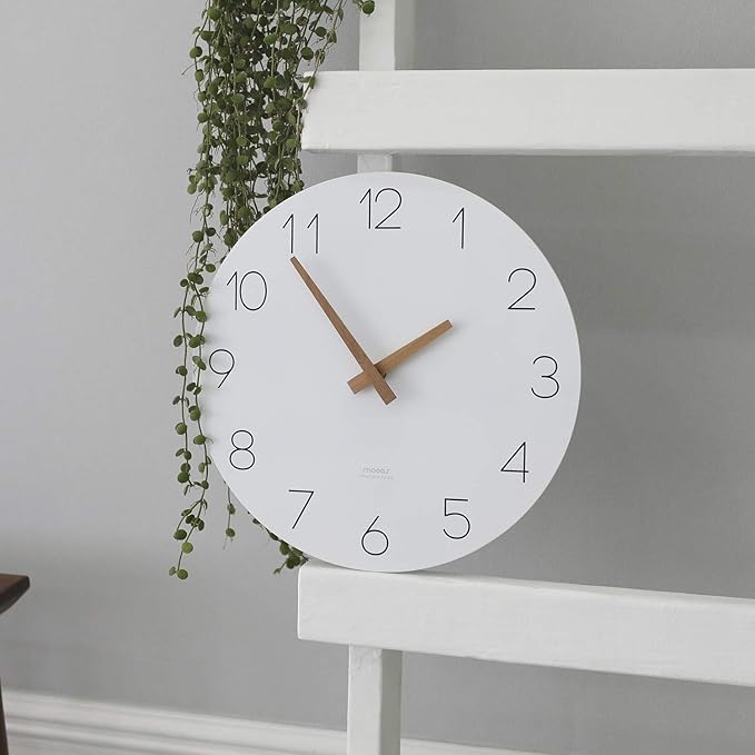 mooas Flatwood Wall Clock, Analog Wall Clock, Silent Non-Ticking 12 inch Modern Wall Clocks Battery Operated for Office, Home, Bathroom, Kitchen, Bedroom, School, Living Room