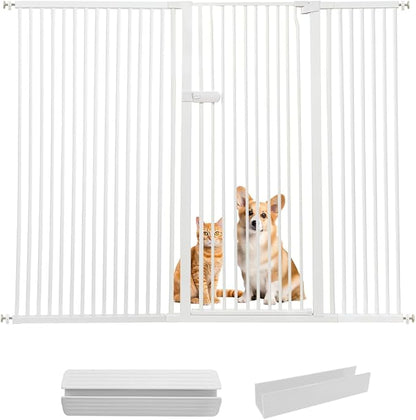 Lumizone Extra Tall Cat Gate 55.12" High Pressure Mounted Extra Wide 2025 New (17 Sizes) 1.37" Gap No Drilling Auto-Close One-Handed Operation Tall Pet Gate for Dogs(White, 55.12" H x 71.85"-75.97" W)