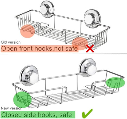iPEGTOP Strong Suction Cup Shower Caddy Bath Shelf Storage with 4 Side Hooks, Combo Organizer Basket for Shampoo, Conditioner, Soap, Razor Bathroom Accessories, Chrome, 2 Count